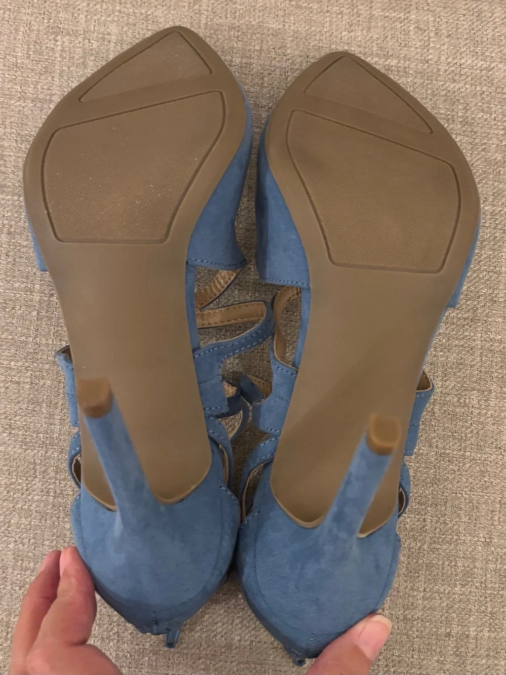 Blue Suede Strappy Pointed-Toe High Heels